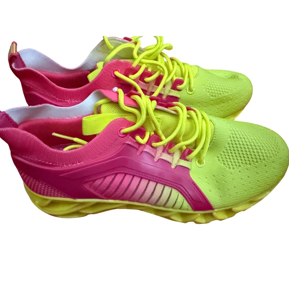 Neon Pink Yellow Knit Blade Sole Running Sneakers Womens Size 41 Athletic